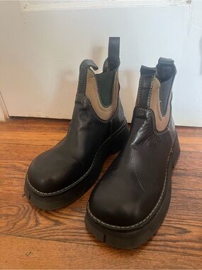 Miista Chunky Chelsea Boots in Black with Forest Green and Brown Details
